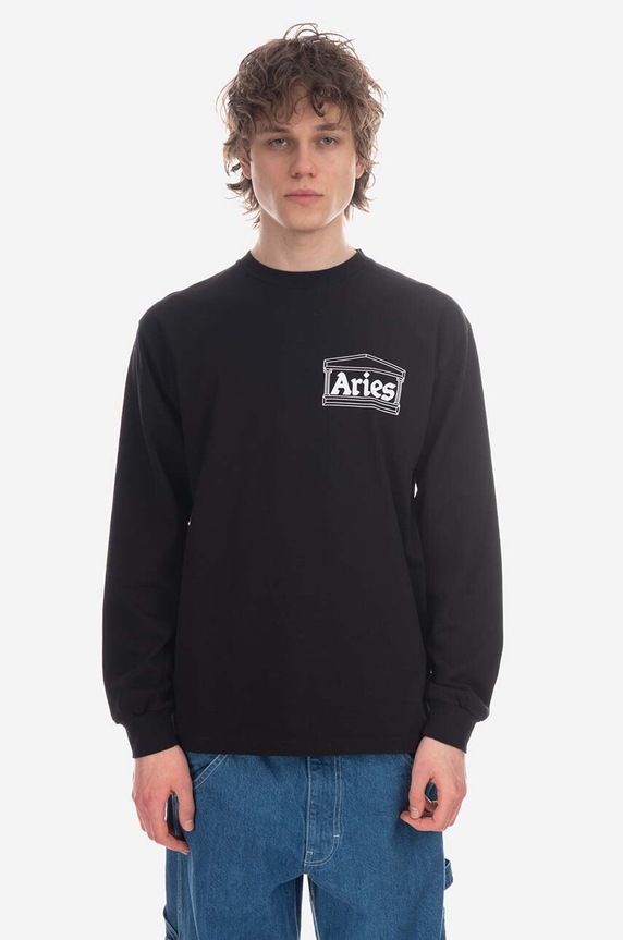 Bavlněné tričko s dlouhým rukávem Aries Temple LS Tee AR66600 BURGUNDY relaxed černá AR66600