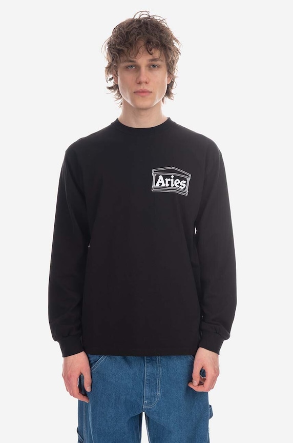 Bavlněné tričko s dlouhým rukávem Aries Temple LS Tee AR66600 BURGUNDY relaxed černá AR66600
