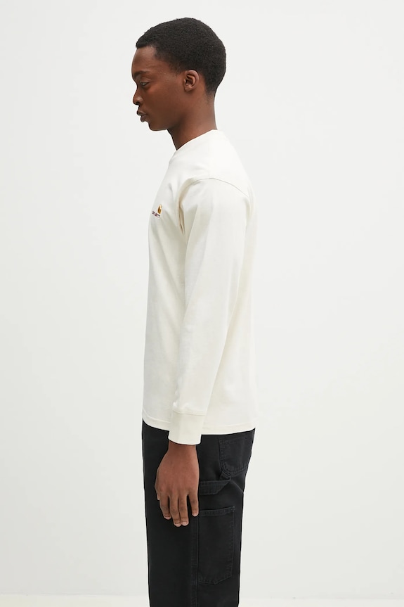 Carhartt WIP cotton longsleeve top L/S American Script T-Shirt I029955.05XX beige AA00
