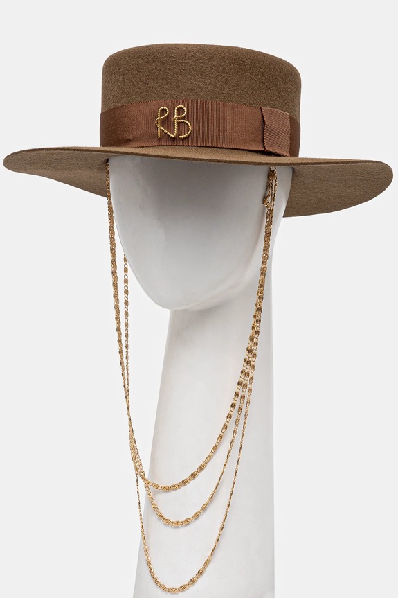 Šešir Ruslan Baginskiy Monogram-embellished Canotier Hat CNT037.F.3CHA.9P.MRB smeđa AA00