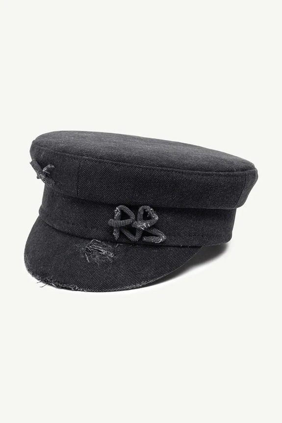 Căciulă pentru femei Ruslan Baginskiy Distressed Denim Baker Boy Cap KPC033.C.JNS.PRV.JNSRB negru AA00