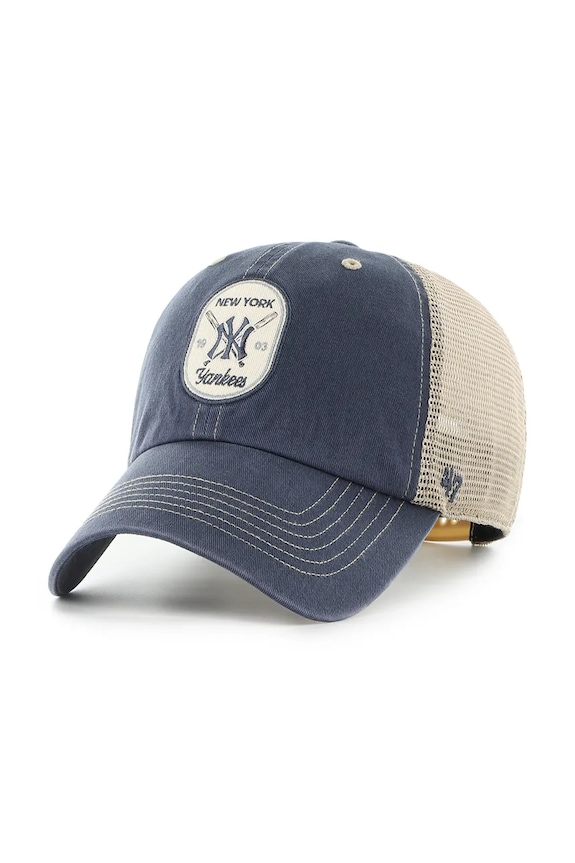 Памучна шапка с козирка 47 brand MLB New York Yankees памук син B.CRSPM17GWP.VN