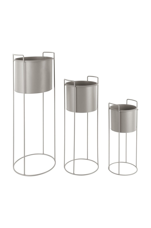 Komplet cvetličnih lončkov s stojalom Present Time 3-pack siva PT3698GY