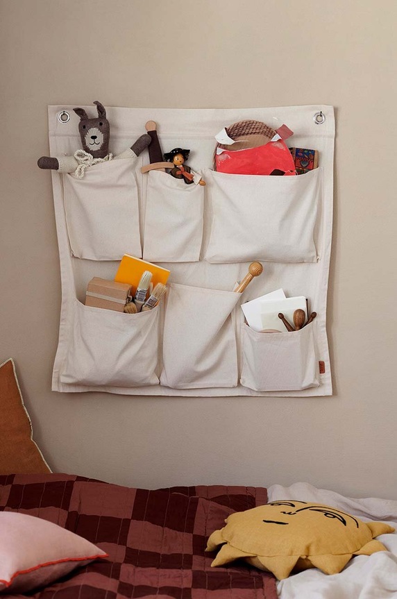 Ferm Living organizer ścienny Canvas Wall Pockets beżowy 1104266381