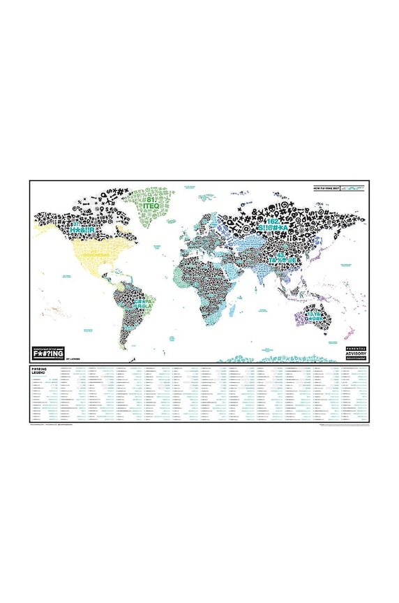 Dnevni boravak i spavaća soba Plakat strugalica Luckies of London F*#?ING Scratch Map LK.LUKSWE6 šarena