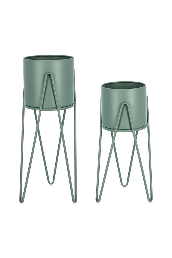 Bizzotto zestaw doniczek ze stelażem Madelyn 23,5 × 53/57 / 21,5 × 42/46 cm 2-pack zielony 723943