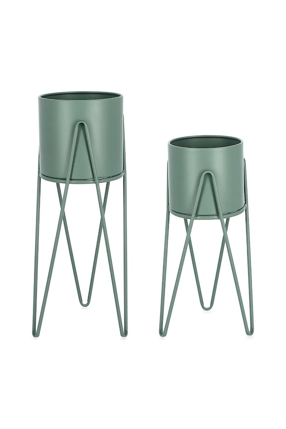 Bizzotto zestaw doniczek ze stelażem Madelyn 23,5 × 53/57 / 21,5 × 42/46 cm 2-pack zielony 723943