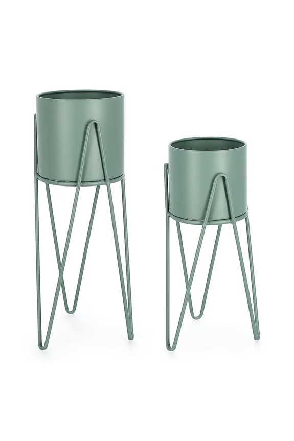Bizzotto zestaw doniczek ze stelażem Madelyn 23,5 × 53/57 / 21,5 × 42/46 cm 2-pack 723943 zielony AA00