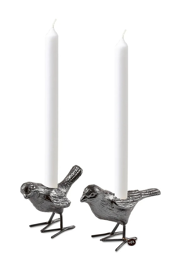 Pols Potten set de sfeșnice flock of birds 12,5 x 5 x 7 cm 2-pack 390.225.191 gri AA00