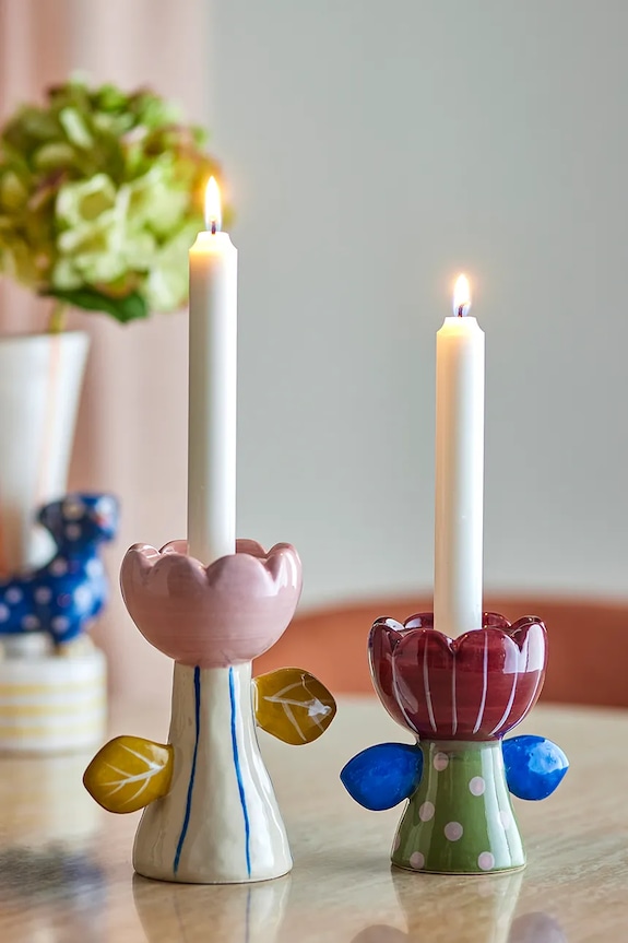 Bloomingville zestaw świeczników stojących z kamionki multicolor 82062954