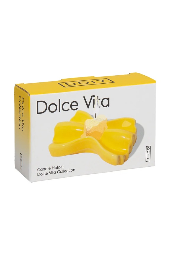 DOIY sfeșnic decorativ din ceramică 10 x 6,5 x 2,7 cm DYCAHDVF galben