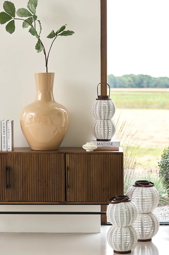 Light & Living lampion decorativ din lemn 23 x 48 cm alb 7795982