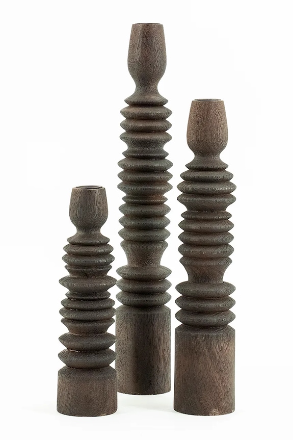 By-Boo zestaw świeczników dekoracyjnych drewnianych brązowy 230197