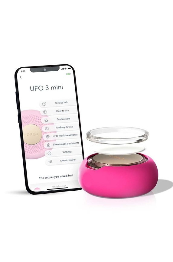 FOREO dispozitiv pentru aplicarea măștilor și terapie cu lumină UFO™ 3 mini roz F1566