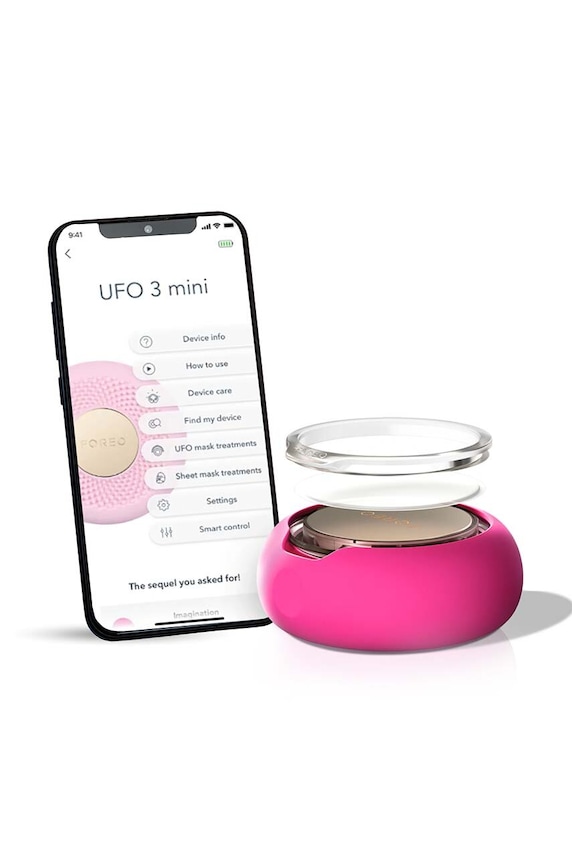 FOREO dispozitiv pentru aplicarea măștilor și terapie cu lumină UFO™ 3 mini roz F1566
