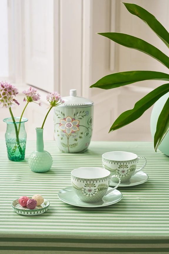 Pip Studio set di tazzine con piattini per 2 persone Lily&Lotus 280 ml 51004204 verde AA00