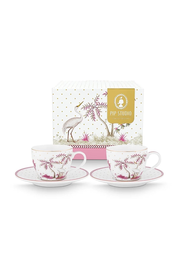 Pip Studio set di tazzine con piattini per 2 persone Jolie Dots Gold Pink 120 ml bianco 51004207