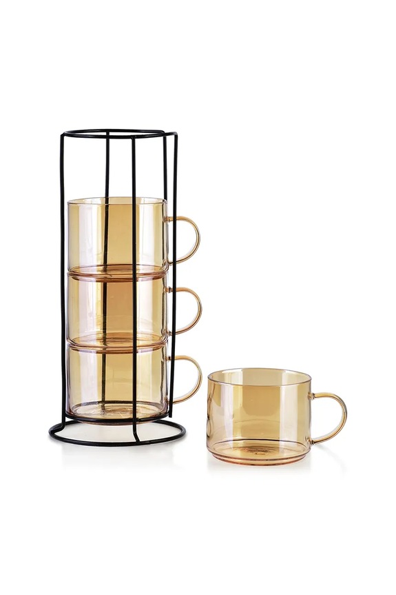 Набор чашек с подставкой Affek Design Peter Honey 350 ml 4 шт HTID2768 оранжевый AA00