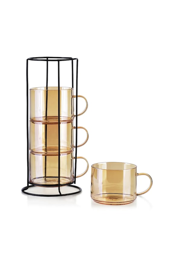 Набор чашек с подставкой Affek Design Peter Honey 350 ml 4 шт HTID2768 оранжевый AA00