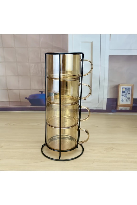 Кухня и бар Набор чашек с подставкой Affek Design Peter Honey 350 ml 4 шт HTID2768 оранжевый