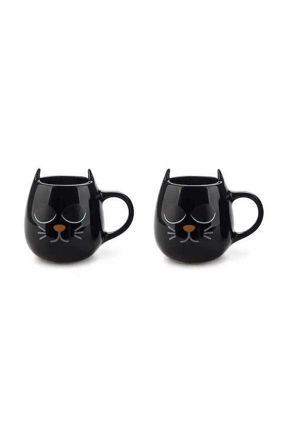 Balvi set tazze Wake Cat 8,5 x 10,3 x 7,5 cm pacco da 2 nero 28144