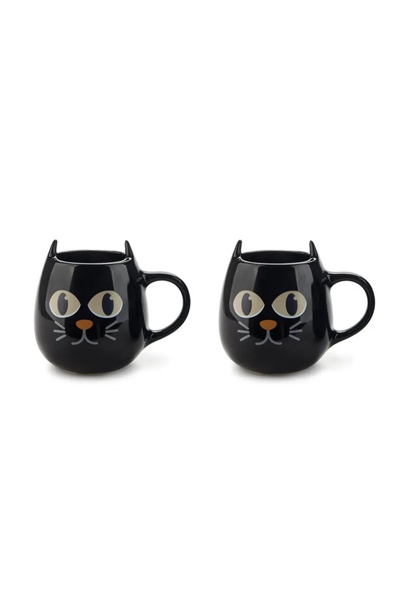 Cucina e Bar Balvi set tazze Wake Cat 8,5 x 10,3 x 7,5 cm pacco da 2 28144 nero