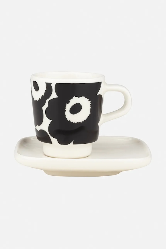 Marimekko šálka s podstavcom z keramiky čierna 075540.190