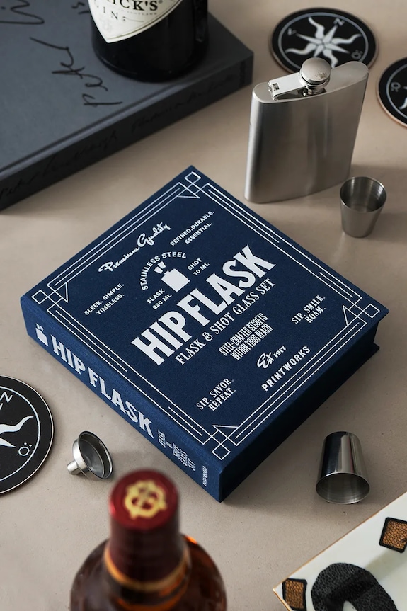 Σετ αξεσουάρ για αλκοόλ Printworks Hip Flask 19,5 x 18 cm 4 elementy PW00774 σκούρο μπλε