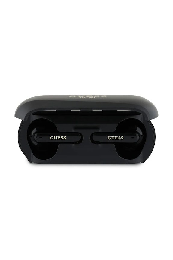 Bezdrôtové slúchadlá Guess Elongated Metalic Printed Logo čierna GUTWSC2MCDSK
