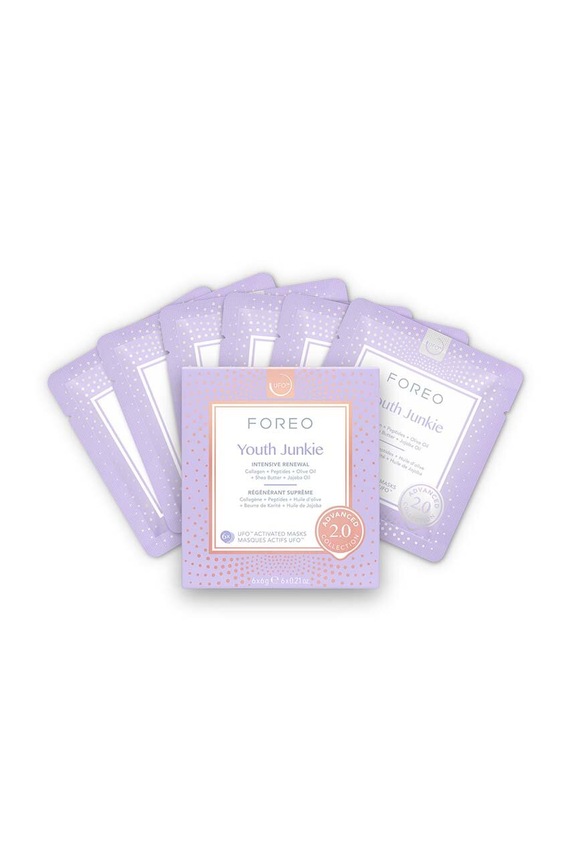 FOREO maseczka aktywowana ufo przeciw starzeniu się UFO Masks Youth Junkie 2.0 6-pack fioletowy F1009