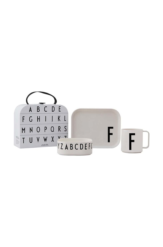Design Letters set de mic dejun pentru copii Classics in a suitcase F 4-pack alb 20201500F