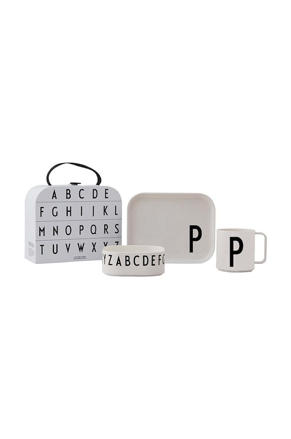 Design Letters set de mic dejun pentru copii Classics in a suitcase P 4-pack alb 20201500P