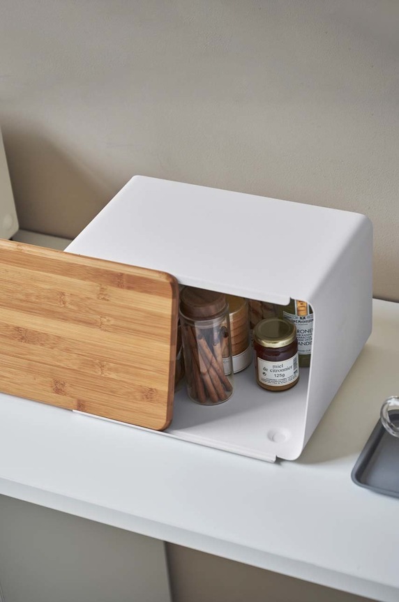 Yamazaki chlebak z deską do krojenia Tower biały 5290