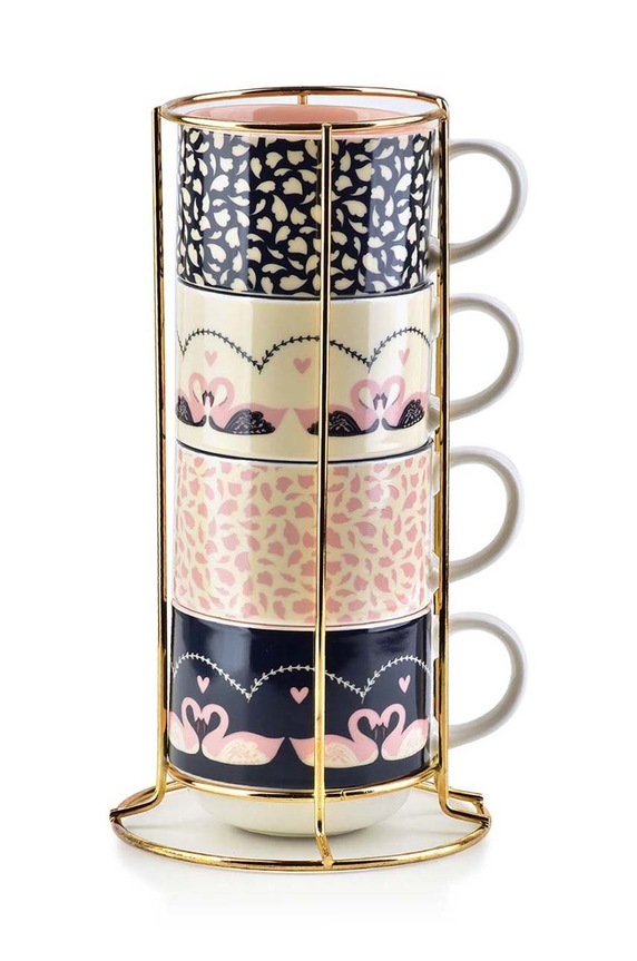 Affek Design állvánnyal ellátott bögrekészlet 4 db többszínű HTPT7256.GAZET