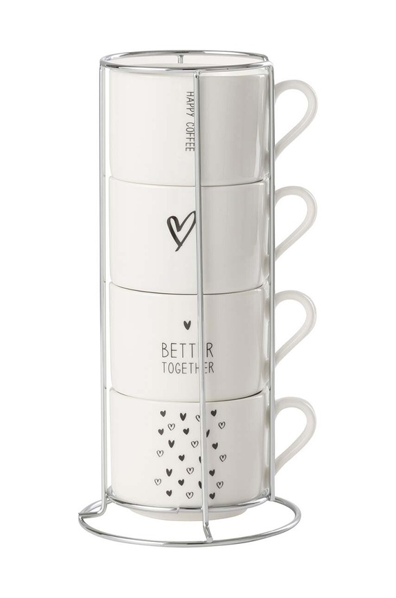 Sada hrnčekov so stojanom J-Line Mugs Love 4-pak biela 28385