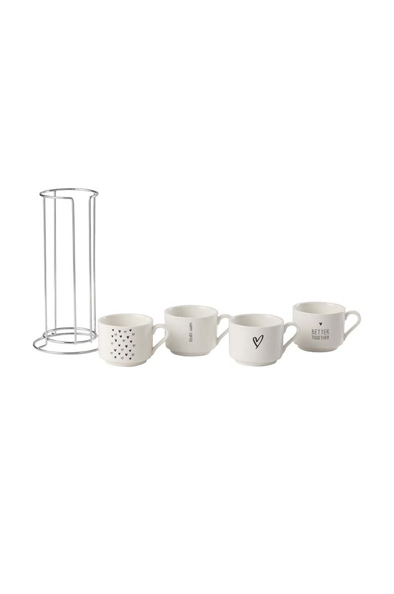 Sada hrnčekov so stojanom J-Line Mugs Love 4-pak 28385 biela AA00