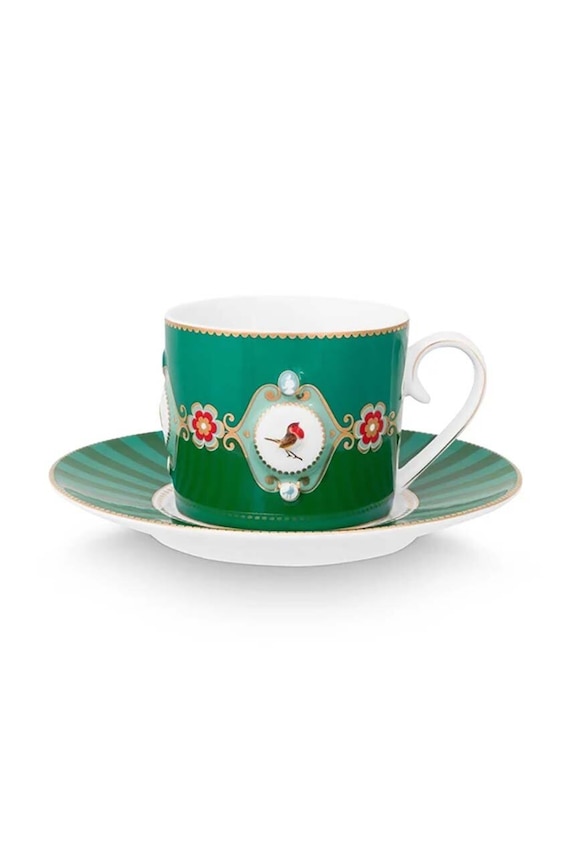 Skodelica s podstavkom Pip Studio Love Birds Medalli 200 ml zelena 51004189