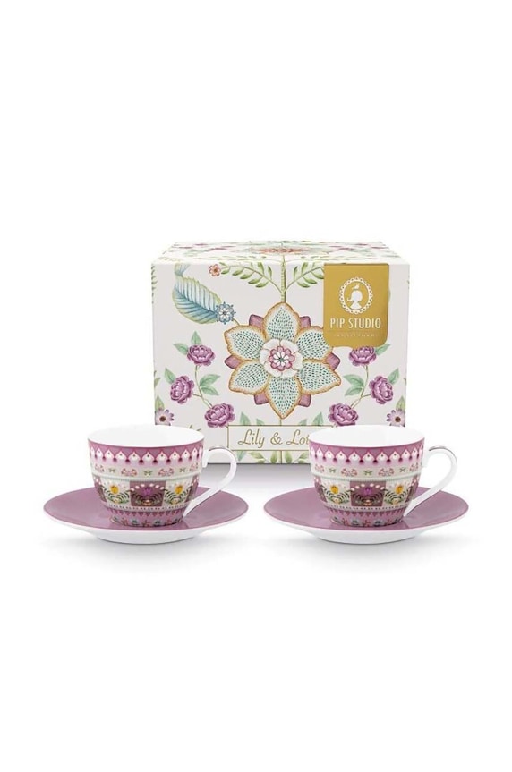 Pip Studio set tazzine con piattino Lily & Lotus 120 ml pacco da 2 multicolore 51004192