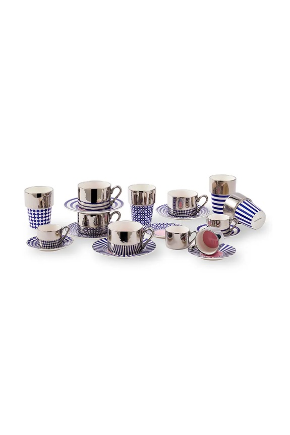 Pols Potten set di tazze da caffè espresso con piattini per 4 persone Aunty 90 ml blu navy 230.400.628