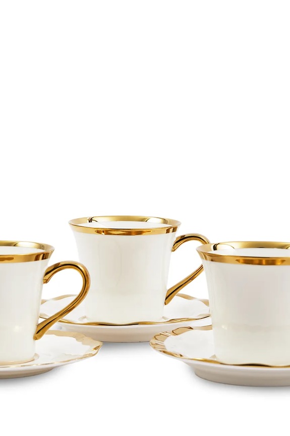 Σετ φλιτζάνια με πιατάκια για 4 άτομα Pols Potten Golden Finds 220 ml 230.400.631 λευκό AA00