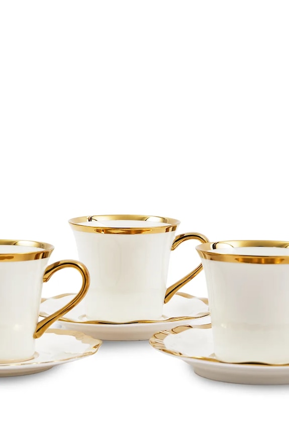 Σετ φλιτζάνια με πιατάκια για 4 άτομα Pols Potten Golden Finds 220 ml 230.400.631 λευκό AA00