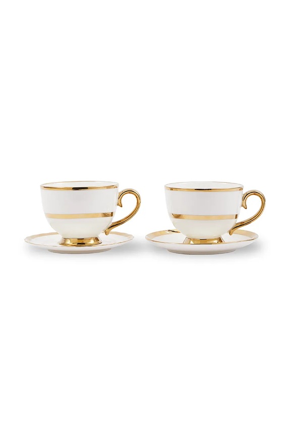 Pols Potten set de cești și farfurioare pentru 2 persoane. Golden Finds 500 ml 230.400.632 alb AA00