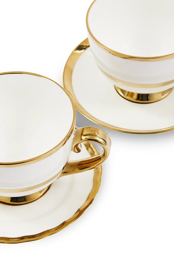 Pols Potten set de cești și farfurioare pentru 2 persoane. Golden Finds 500 ml alb 230.400.632