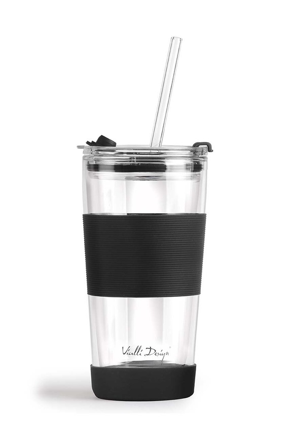 Termo vrč s slamico Vialli Design Fuori 600 ml črna 30374.