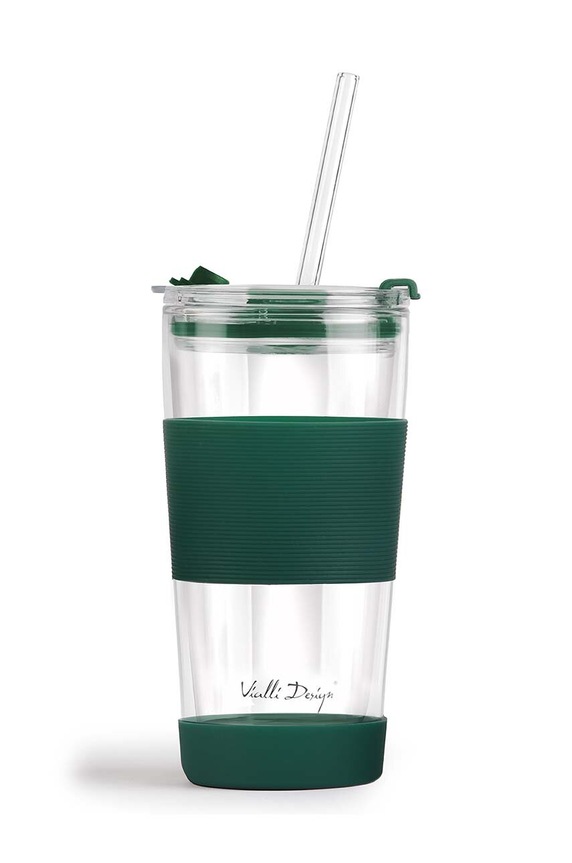 Ισοθερμική κούπα με καλαμάκι Vialli Design Fuori 600 ml πράσινο 30398.