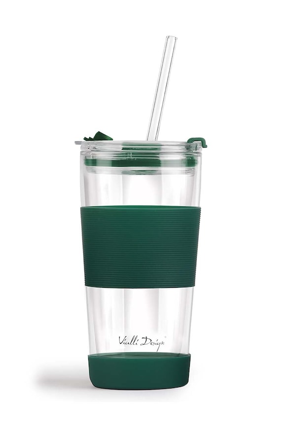 Ισοθερμική κούπα με καλαμάκι Vialli Design Fuori 600 ml πράσινο 30398.