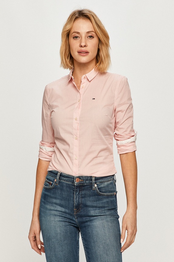Tommy Jeans - Košeľa slim ružová DW0DW04707