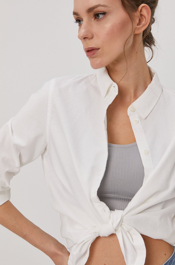 Pieces koszula bawełniana 17087952 biały