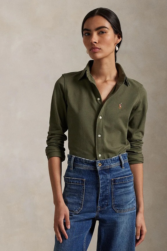 Polo Ralph Lauren cămașă oxford pentru femei, din bumbac lung verde 211924258