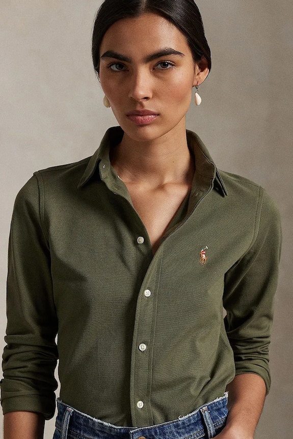 Îmbrăcăminte Polo Ralph Lauren cămașă oxford pentru femei, din bumbac 211924258 verde